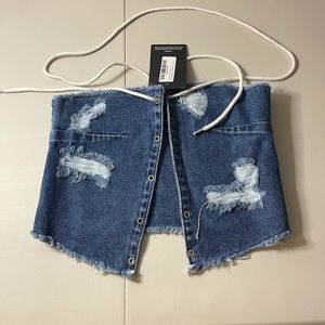 Shape Vintage Wash Denim Lace Up Ripped Crop Top